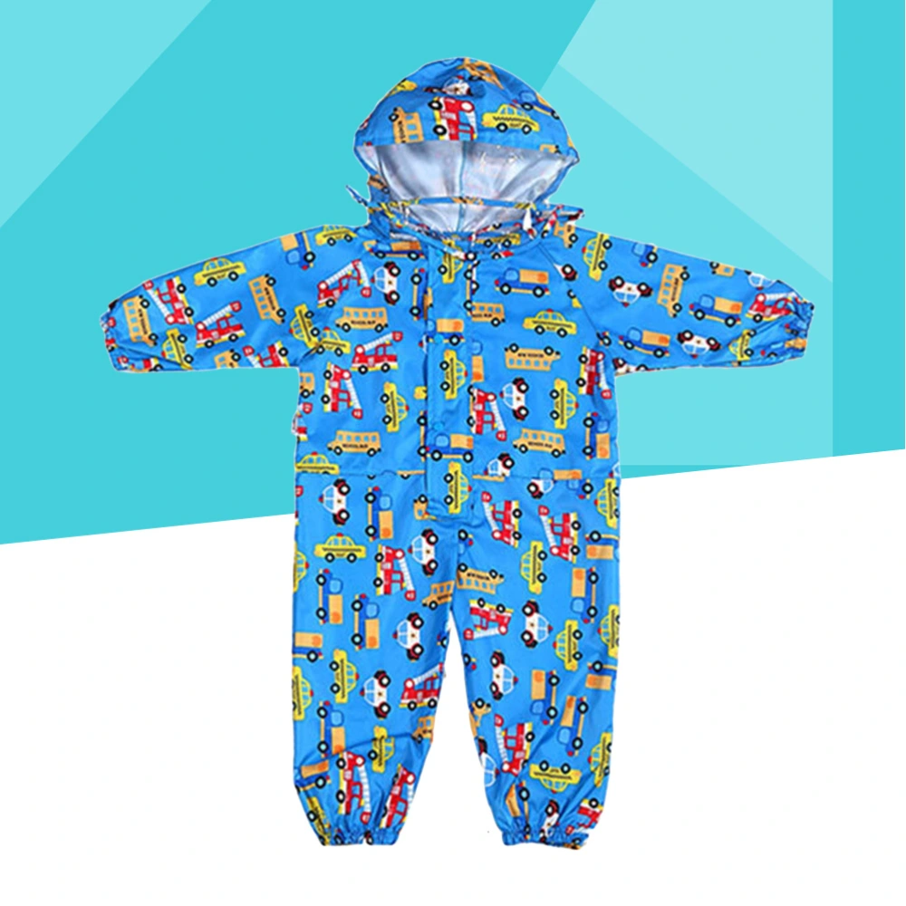 Cartoon Pattern Raincoat Hooded Poncho Decoration Button Closure Pocket for Kids Children - Size M (Blue)