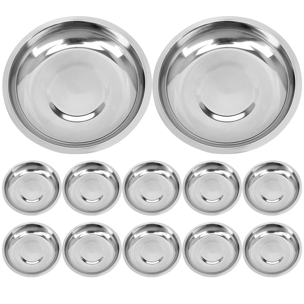 12Pcs Stainless Steel Seasoning Dishes Sauce Dishes Round Seasoning Bowls Condiment Cups