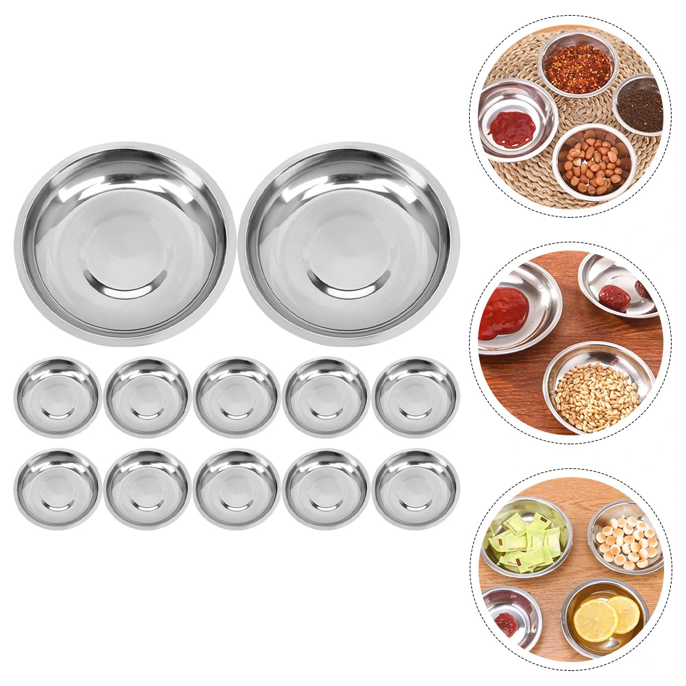 12Pcs Stainless Steel Seasoning Dishes Sauce Dishes Round Seasoning Bowls Condiment Cups