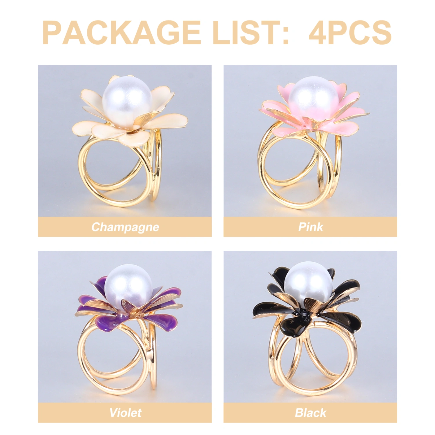 4PCS Vintage Retro Scarf Buckle Flower Pattern Zinc Alloy Scarf Buckle