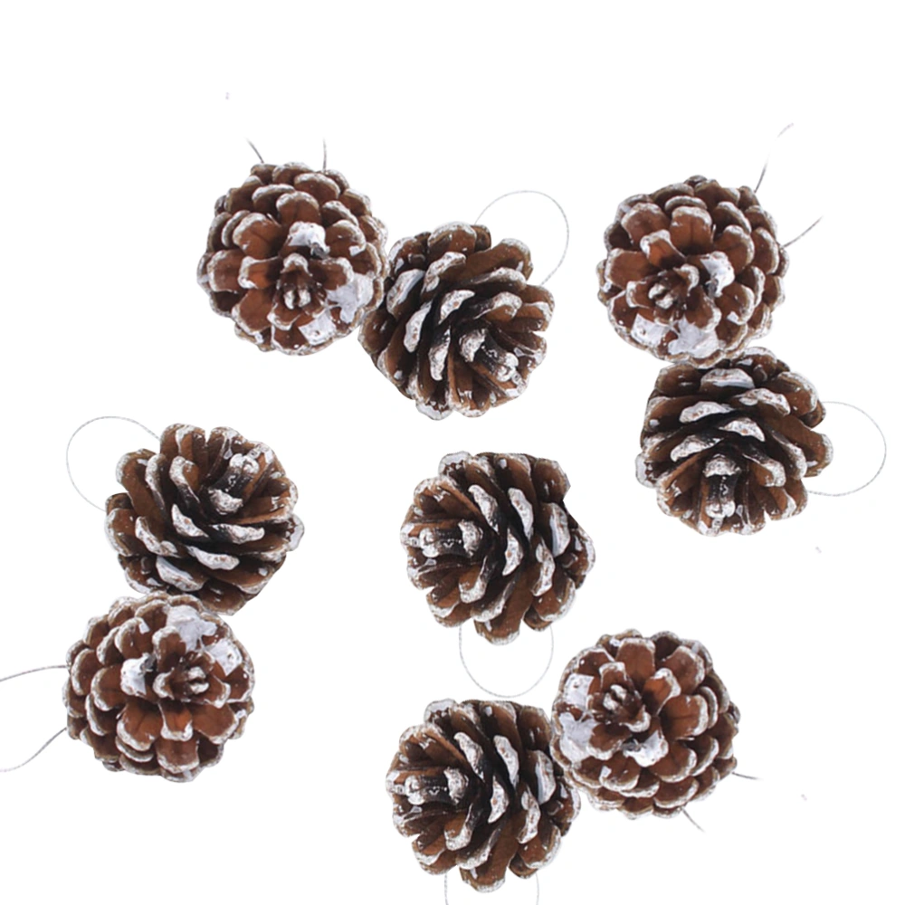 9pcs Christmas Pine Cones with String Wood Pinecone Christmas Tree Decoration Crafts for Home Ornament