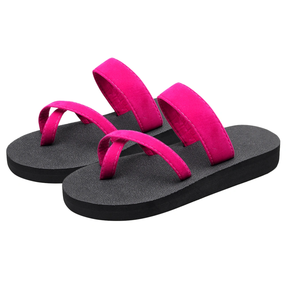 1 Pair Flat Bottom Beach Shoes Simple Female Flip-flops Leisure Toe Ring Slippers Stylish Pinch Foot Slipper Anti-slip Summer Sandals for Women (Rosy Size 38 7US,4.5UK,38EU,9.432Inch)