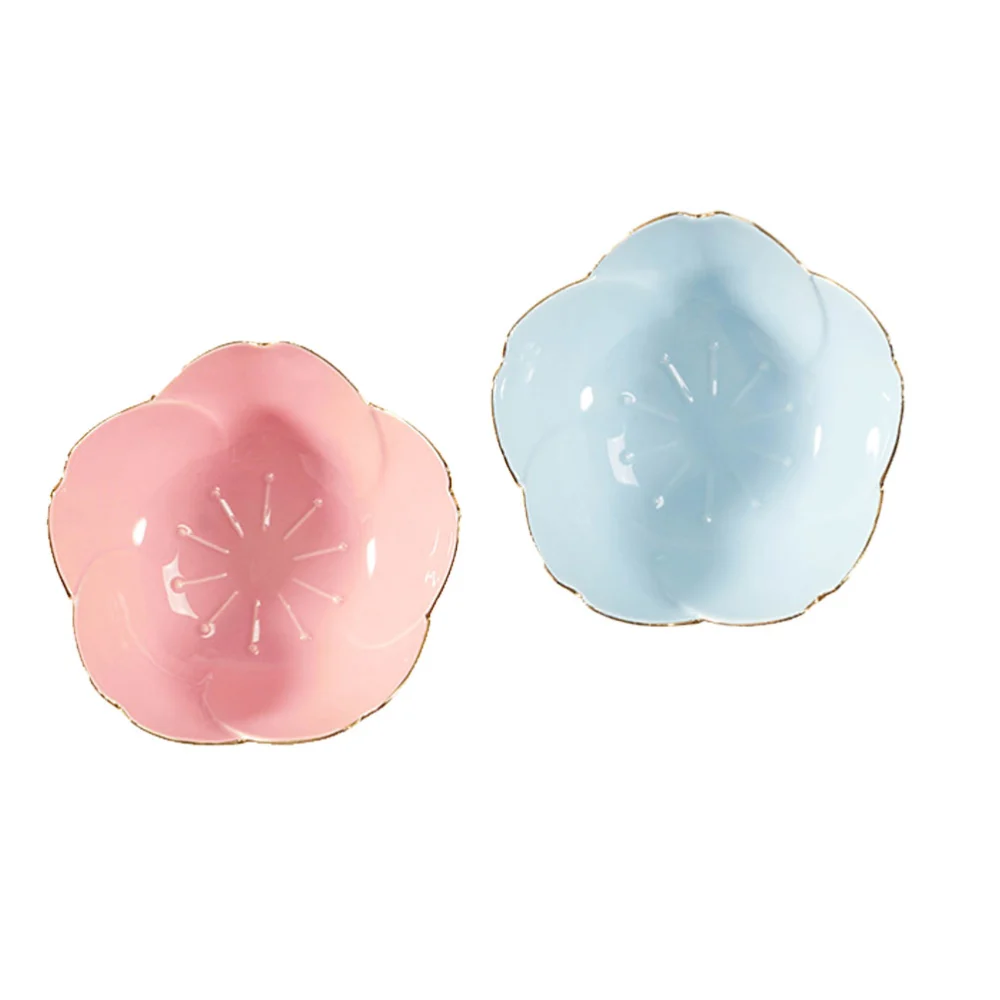 2PCS Cherry Blossoms Porcelain Dish Condiment Relish Plate Tableware Dipping Seasoning Sauce Dish Side Dish Plate Mini Bowl Random Color