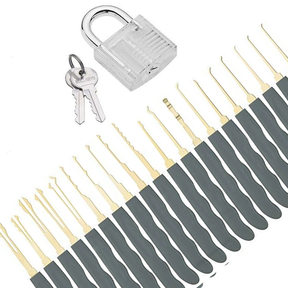 26 In 1 Lock Pick Training Tool Set Lockpicking Practice Tool Set with Crystal Padlock and Keys for Locksmith Beginner