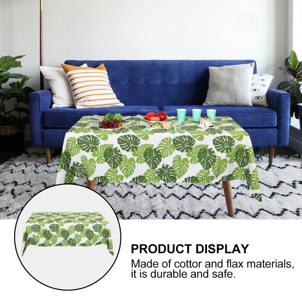 Leaf Printed Tablecloth Hawaii Party Tablecloth Cotton and Flax Decorative Tablecloth (140x180cm)