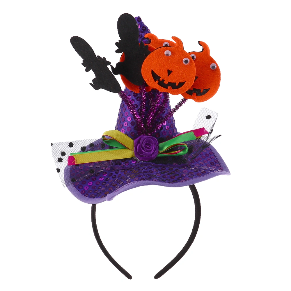 Halloween Headband Sequin Witch Pumpkin Hat Hair Band Hair Makeup Party Hair Accessories Kids Dance Party Cosplay Performance Hair Prop (Purple)