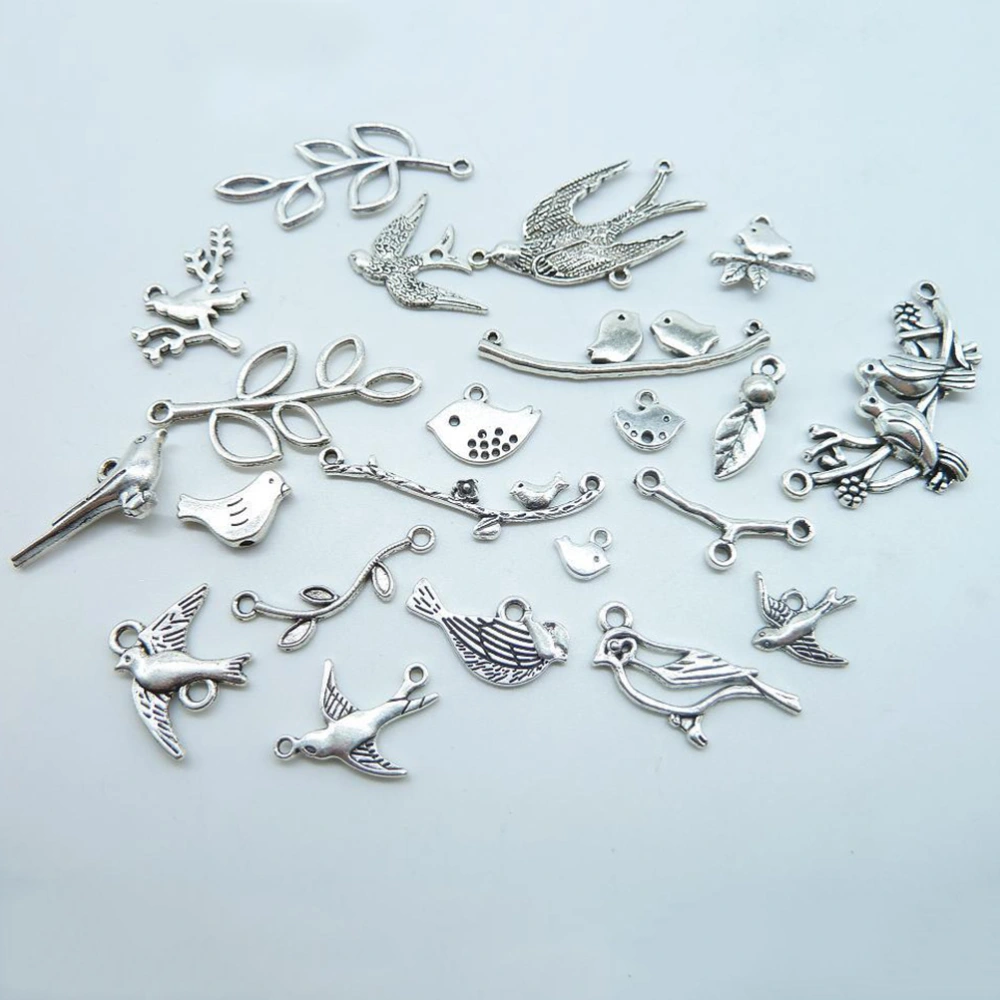 65pcs Assorted Birds Branches Shape Alloy Pendants Charms DIY Jewelry Making Accessory for Necklace Bracelet (Silver)