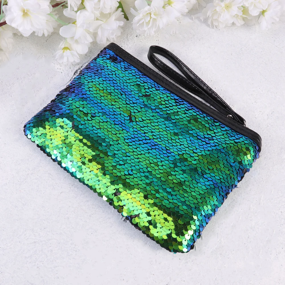 Color Changing Paillette Cosmetic Bag Change Clutch Handbag Fashion Cosmetic Storage Bag (Colorful Black Cosmetic Bag)