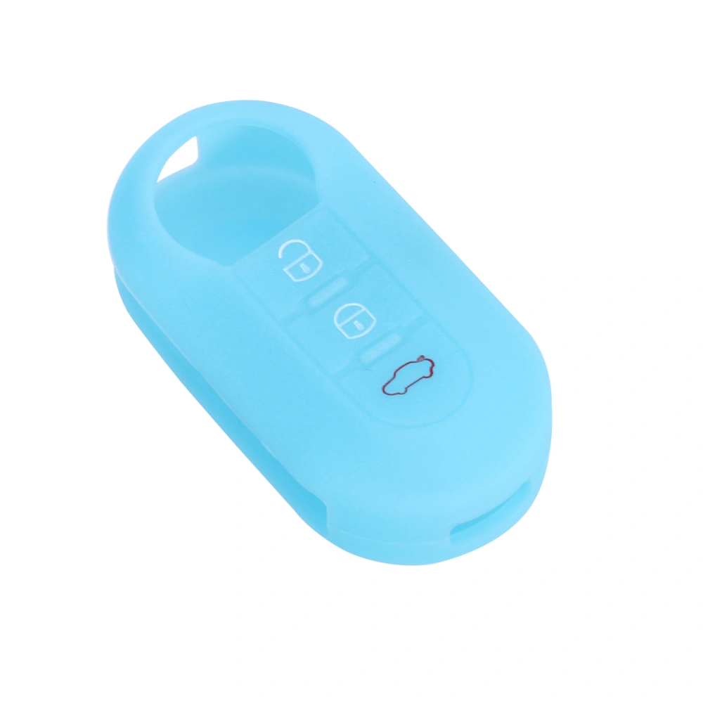 Silicone 3 Buttons Remote Key Case Cover Shell Car Key Cases Cover Holder Replacement Fit for FIAT 500 (Noctilcent Blue)