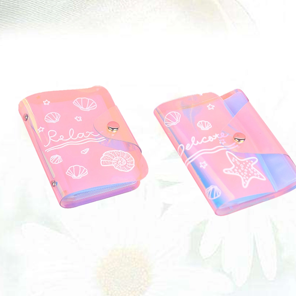 2PCS Transparent Holder Bag Glitter Printing Multi-Card Position Package for Students Women Girls Ladies (Random Style)