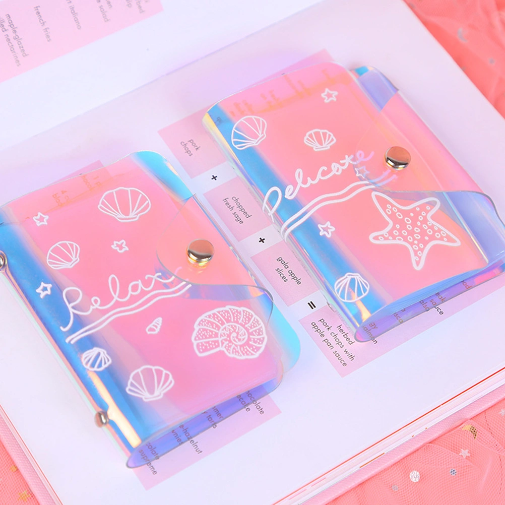 2PCS Transparent Holder Bag Glitter Printing Multi-Card Position Package for Students Women Girls Ladies (Random Style)