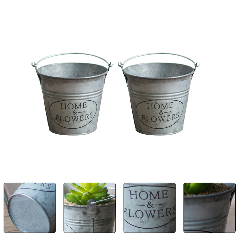 2pcs Iron Buckets Vintage Flower Bucket Planting Container Home Adornment