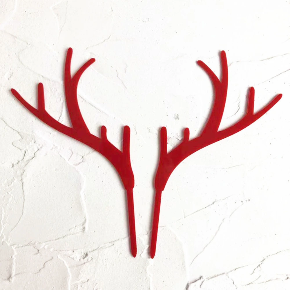 7 Pairs Christmas Antlers Shape Cake Topper Exquisite Acrylic Dessert Decoration for Party Festival (Red)