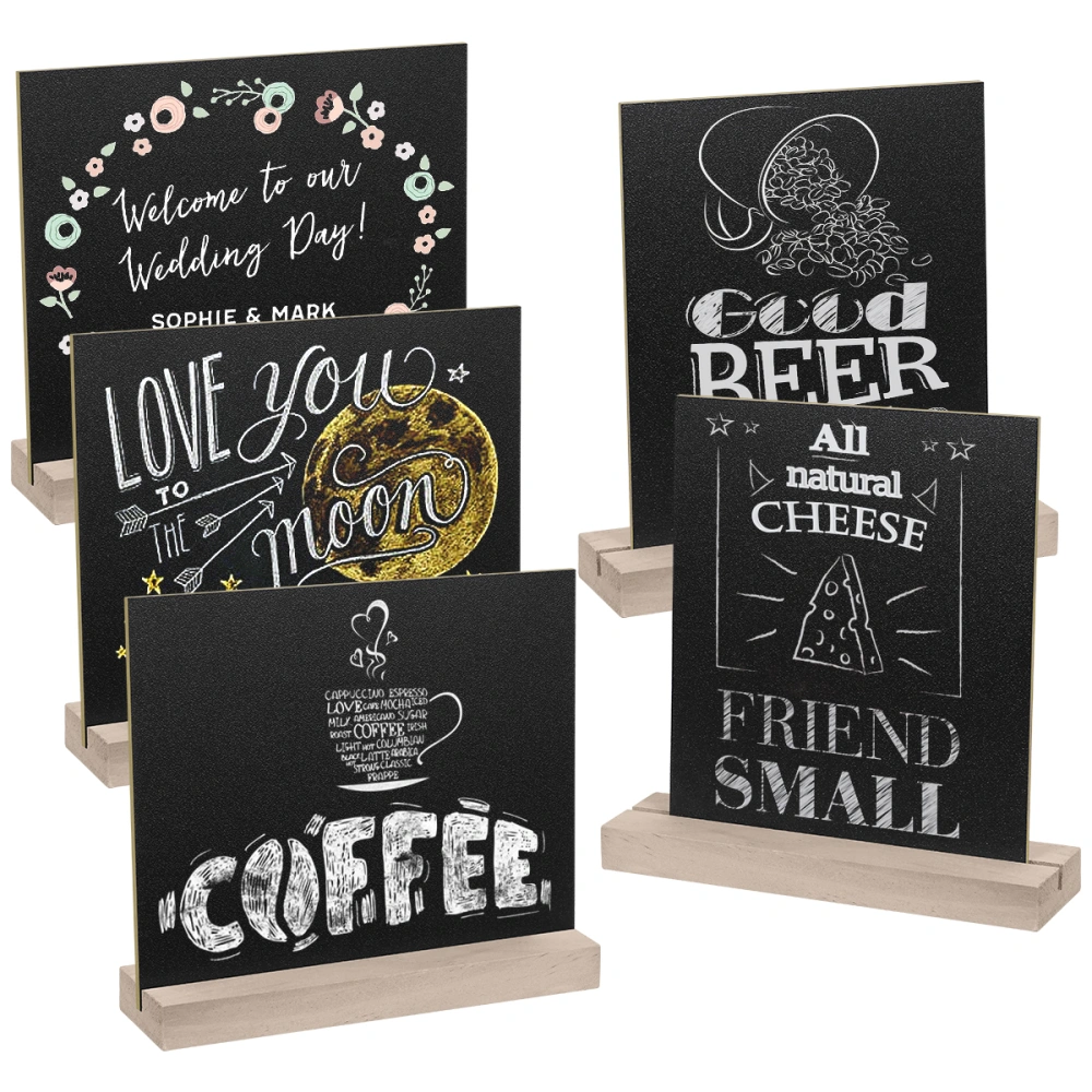 SUPVOX 5 Sets Tabletop Chalkboard Signs with Wood Stands Double-Sided Mini Message Signs for Party Banquet Wedding