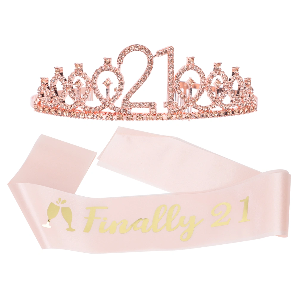 1 Set of Fashion Crown Hairband Decorative Birthday Sash Etiquette Waistband