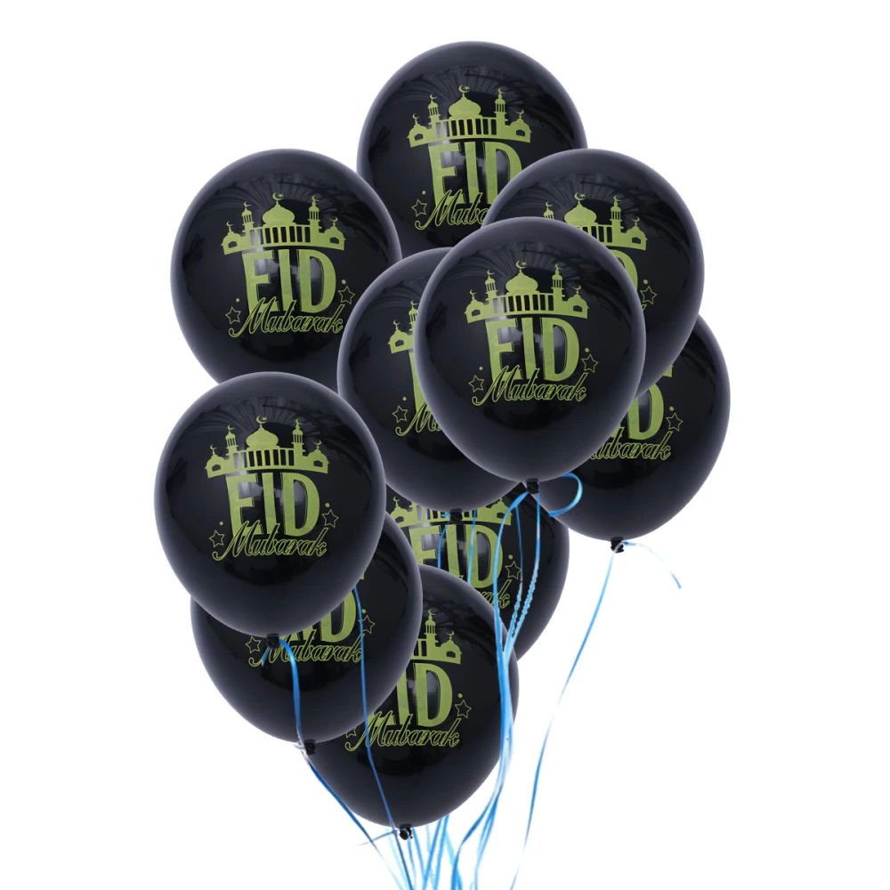 10 Pcs 12-inch EID Mubarak Mosque Printed Pattern Balloons Islamic Decoration Ornament (Black)