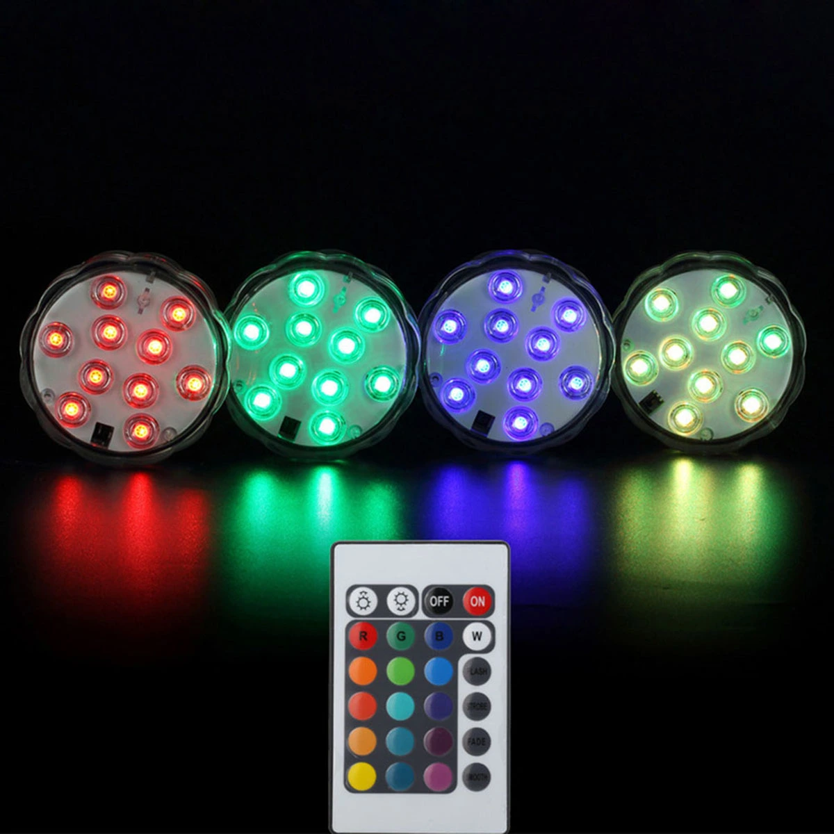 4 PCS RGB Submersible LED Lights Waterproof Battery-operated Underwater LED Lights Wedding Party Vase Base Light Floral Light for Aquarium Wedding Halloween Christmas with - 24 Keys (White)