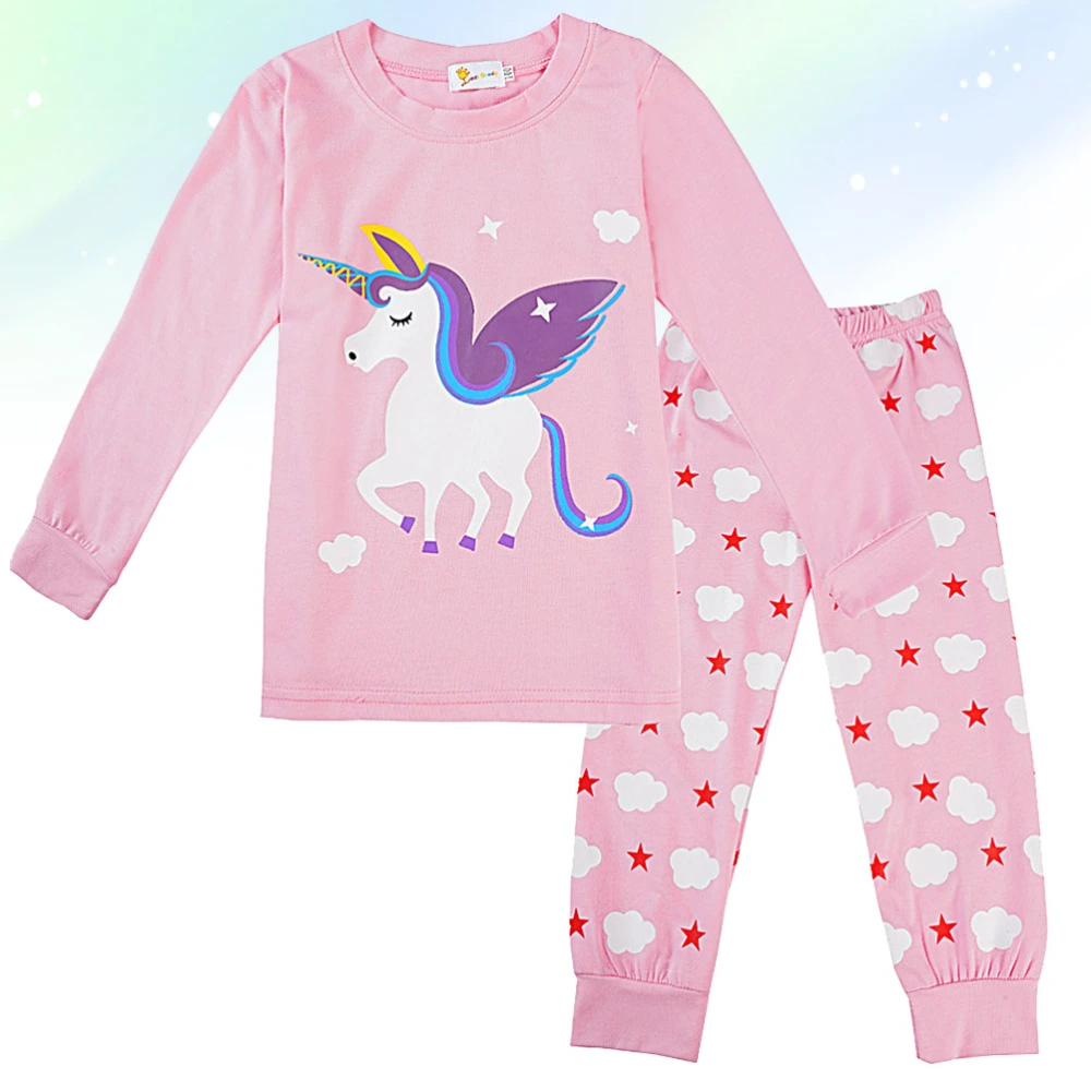 Kids Home Leisure Wear Unicorn Cloud Star Pajamas Kids Autumn Winter Loungewear Long Sleeve Pajamas (140cm)