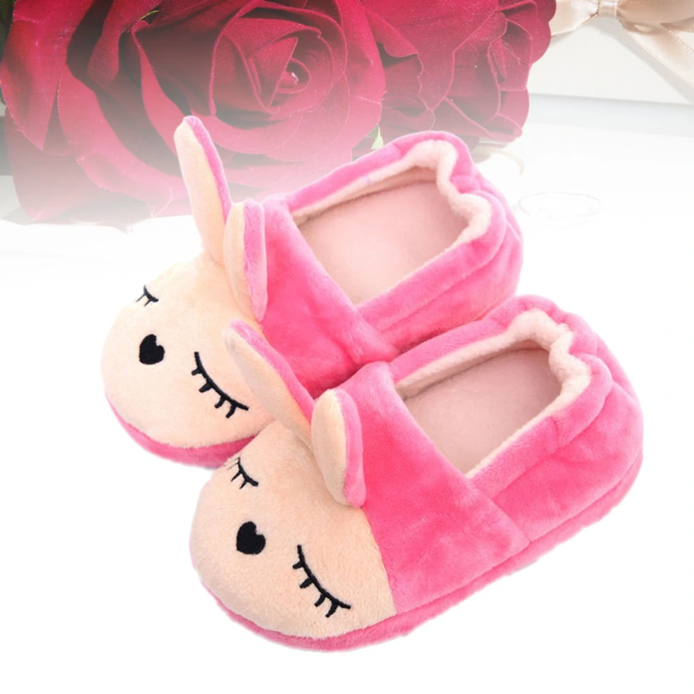 Cotton Winter Home Slippers Cartoon Rabbit Style Non-slip Baby Shoes Cotton Boys Girls Slipper - Rose Red 19/20