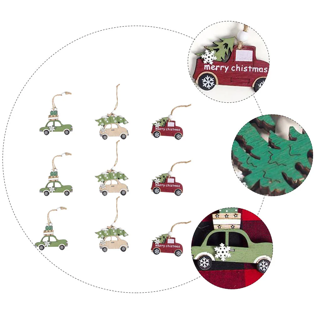 9 in 1 Christmas Theme Wooden Pendant Plaque Xmas Tree Decorative Hanging Ornament - Car
