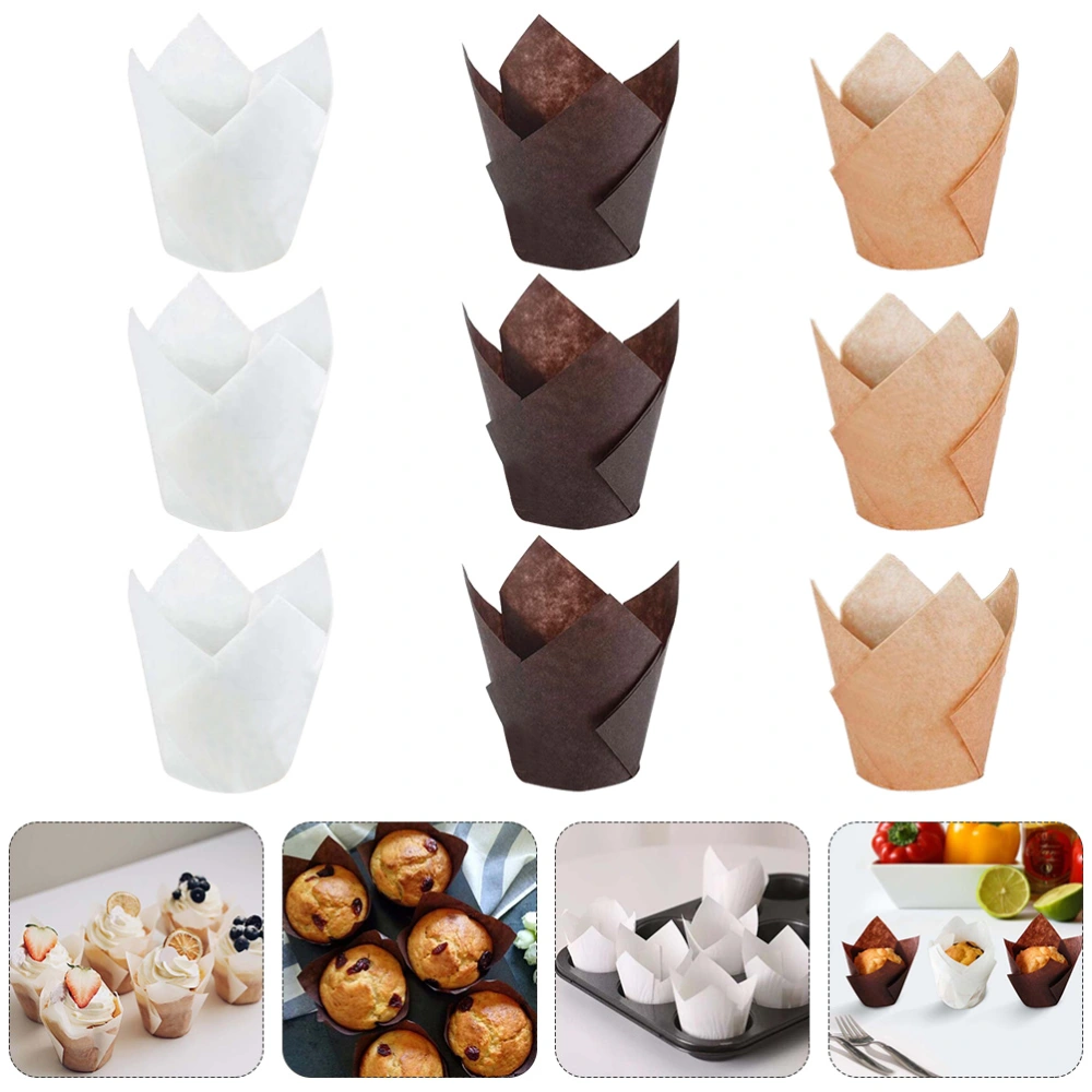 1 Set 300Pcs Tulip Shape Cake Packing Cups Oil-proof Dessert Cake Liners