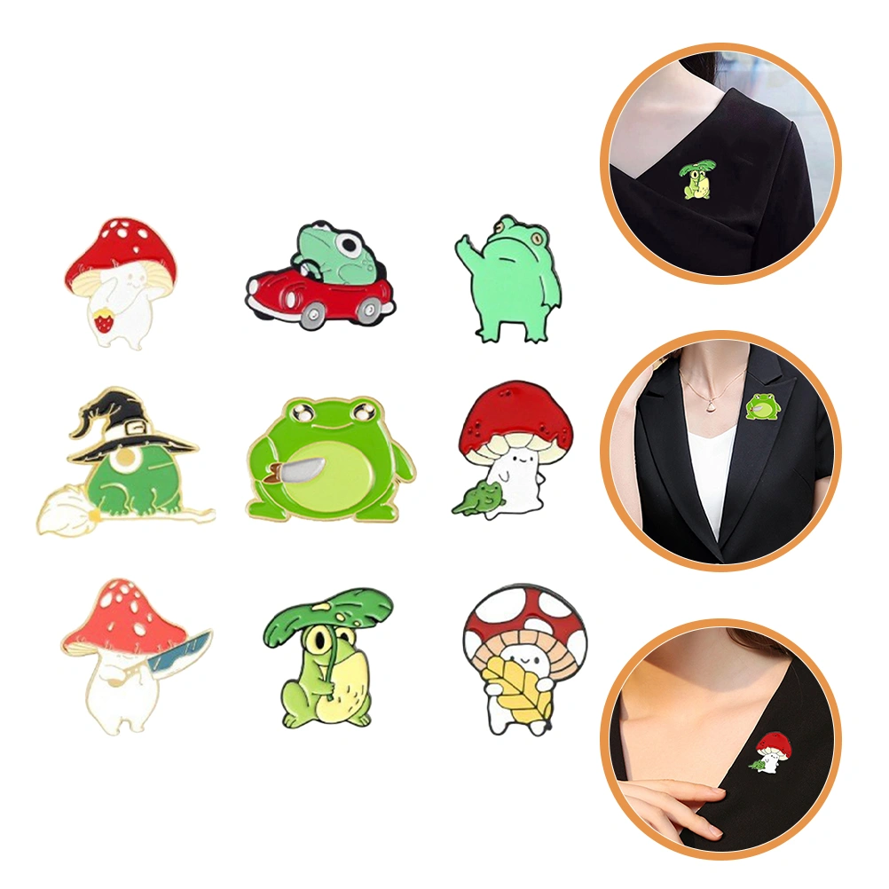 9pcs Cartoon Brooch Mushroom Frogs Brooch Pin Badge Decor for Clothing Backpack Hat