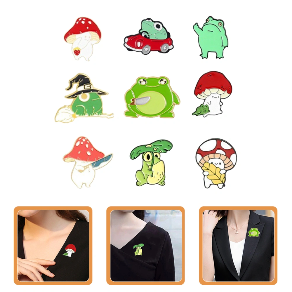 9pcs Cartoon Brooch Mushroom Frogs Brooch Pin Badge Decor for Clothing Backpack Hat