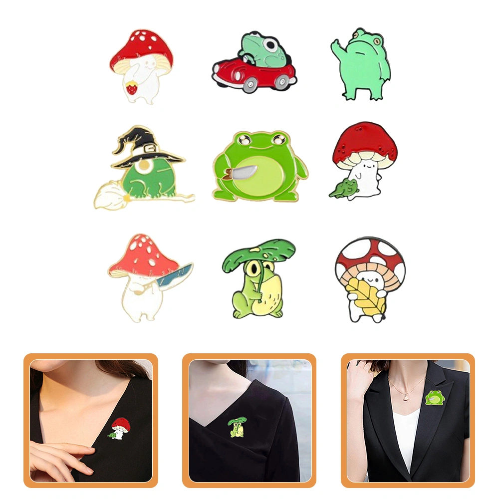 9pcs Cartoon Brooch Mushroom Frogs Brooch Pin Badge Decor for Clothing Backpack Hat