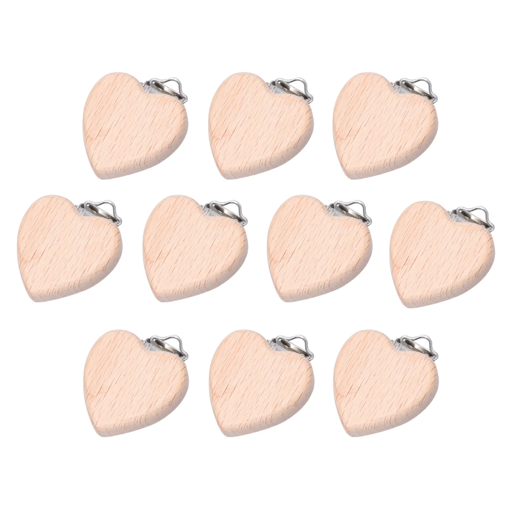 10Pcs Baby Pacifier Clips Heart Shape Clips Wooden Soother Holder Molar Teething Supplies