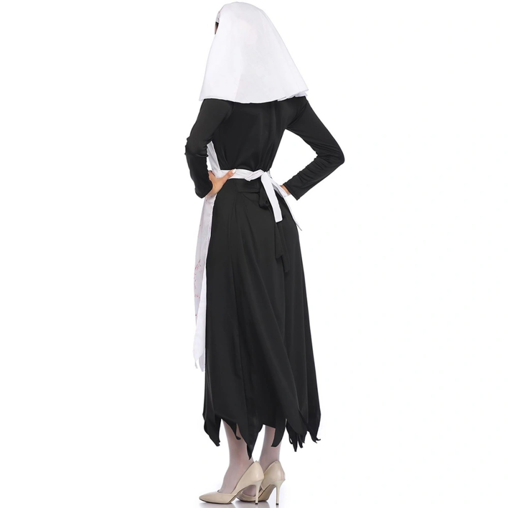 1PC Horrible Bloody Ghost Costume Nun Cosplay Clothes Halloween Party Props for Masquerade Performance (Size L)