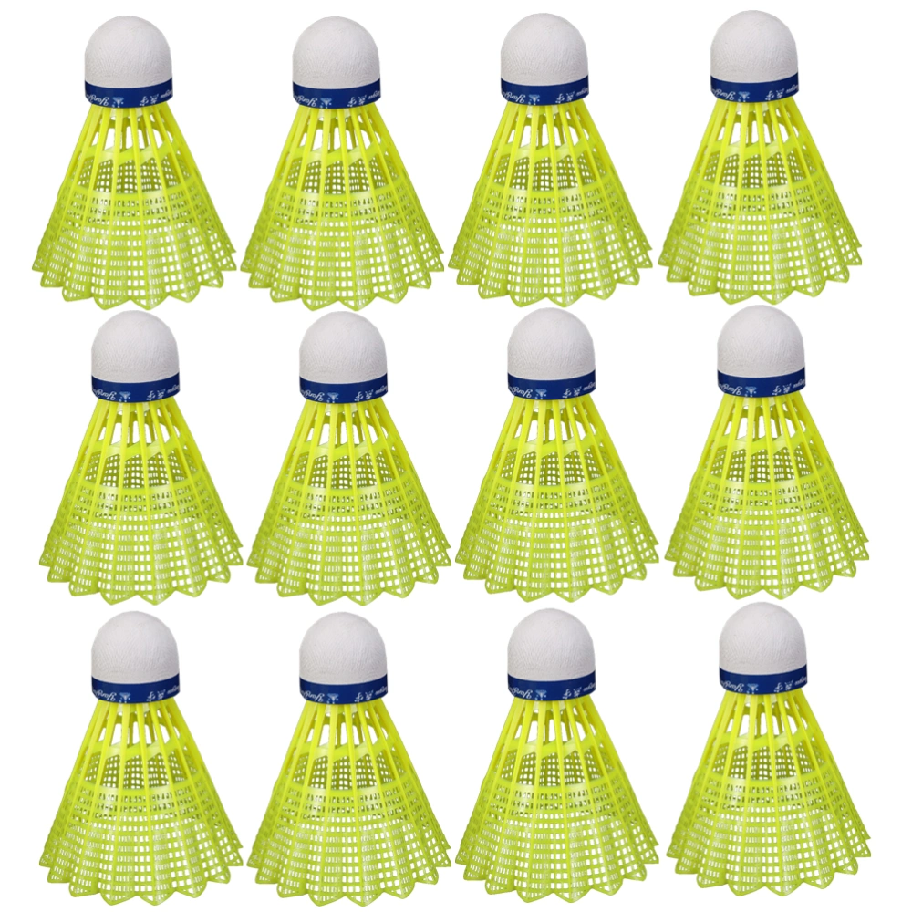 12pcs Badminton Birdies Shuttlecocks for Indoor Outdoor Playing School Fitness Sports Activities (Yellow)