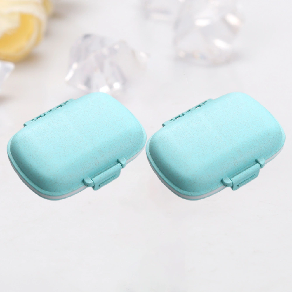 2PCS/1Set Weekly Health Care Portable Travel Pill Box Holder Medicine Storage Dispenser Cutter Vitamin Container Drug Cases (Blue)