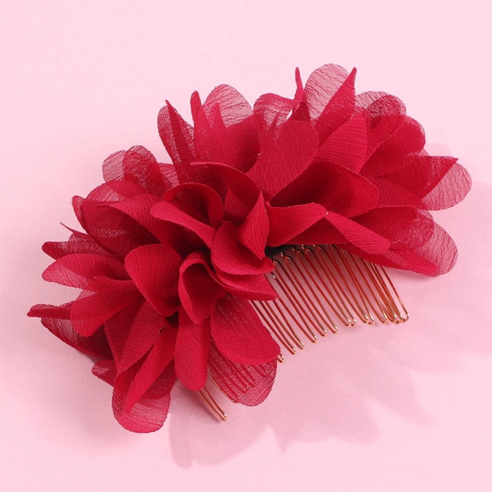 1pc Bridal Hair Comb Gauze Floral Headdress Hair Decoration Fashion Party Headwear for Women Girls Red