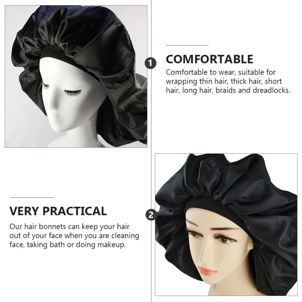 2pcs Elastic Satin Nightcap Double Layers Sleeping Women Headwrap Hat