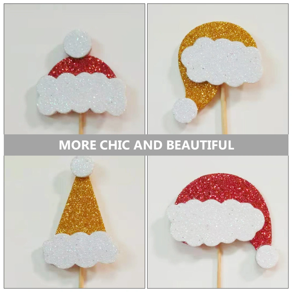 10PCS Xmas Paper Cake Toppers Mini Christmas Hat Cake Picks Decor (Random Style)