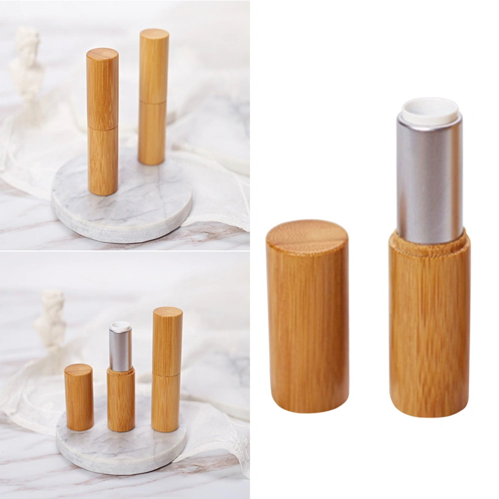 Diameter 12.1mm Empty Lipstick Balm Tube DIY Bamboo Lipstick Container (Silver)