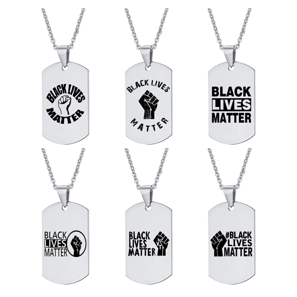 6pcs Black Lives Matter Necklace Pendant Necklace Stainless Steel Neck Chain Jewelry Gift (6 Patterns)