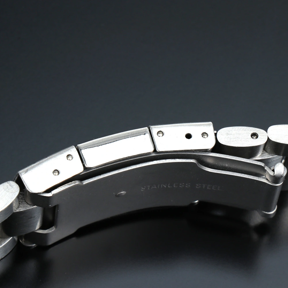 24mm Stainless Steel Bracelet Watch Band Strap Curved End Solid Links (Silver)