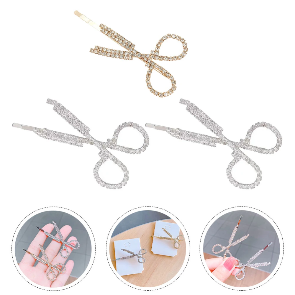 3PCS Fashion Scissors Love Hairpin Female Hair Accessories for Girl (Silver+Golden)