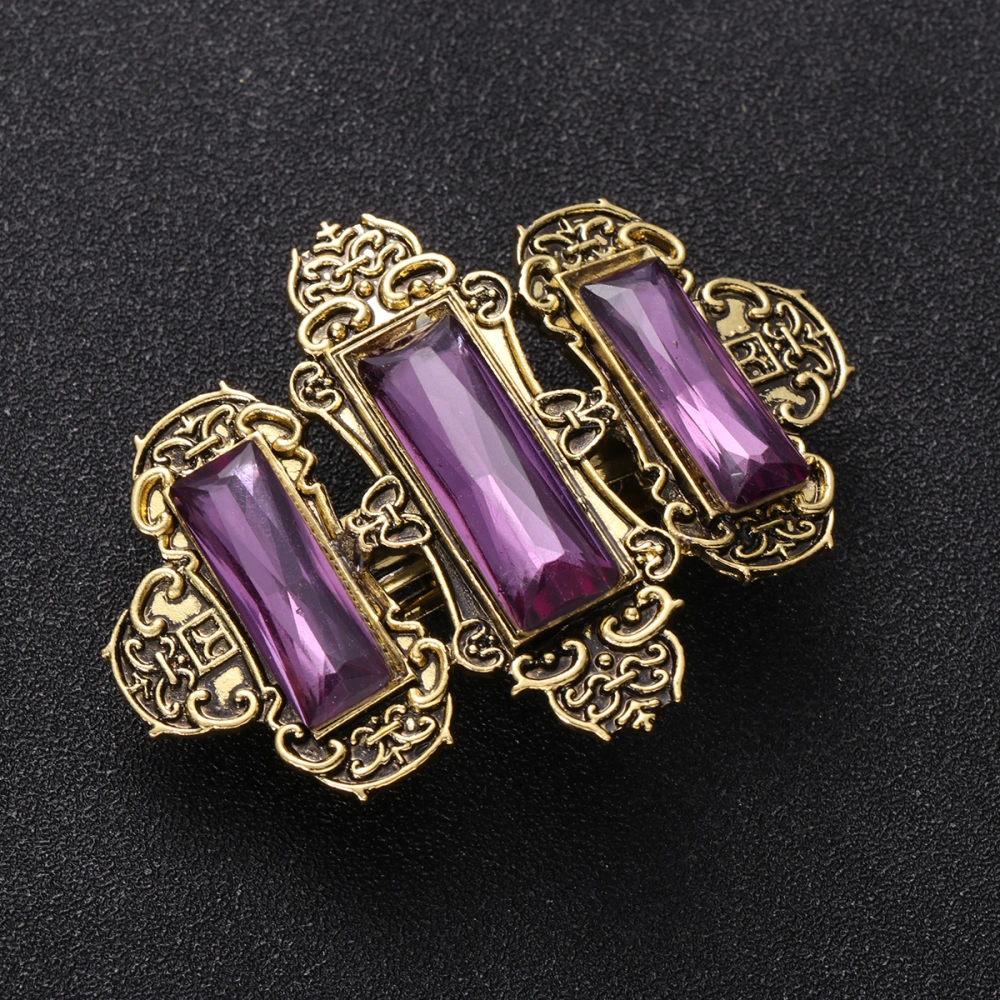 1pc Antiquing Hair Clip Alloy Crystal Spring Clip Stylish Ponytail Clips Hair Decoration for Daily Party Golden and Purple