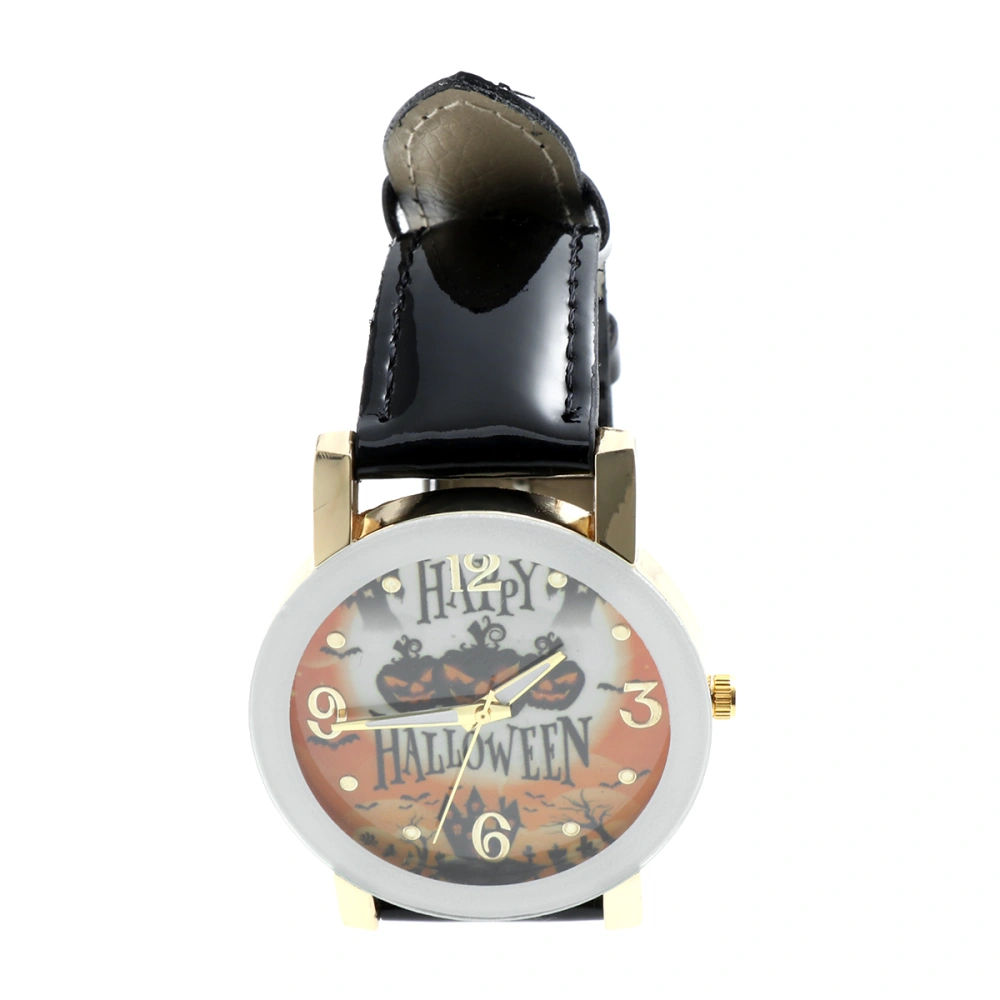 Halloween Theme Quartz Watch Pumpkin Witch Castle Watch Fashion Belt Quartz Watch for Women Girls Black