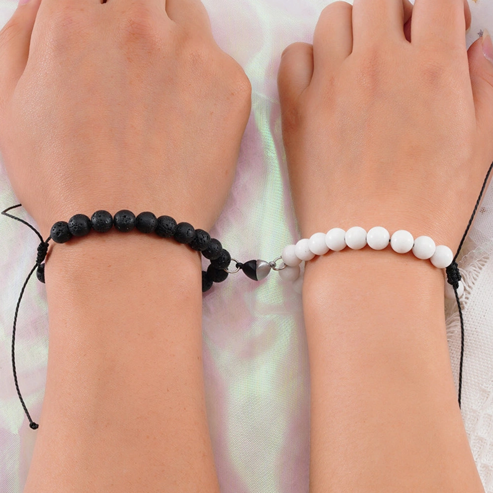 2 Pcs Couple Bracelets Magnetic Wristlet Decors Lover Adjustable Wrist Chains