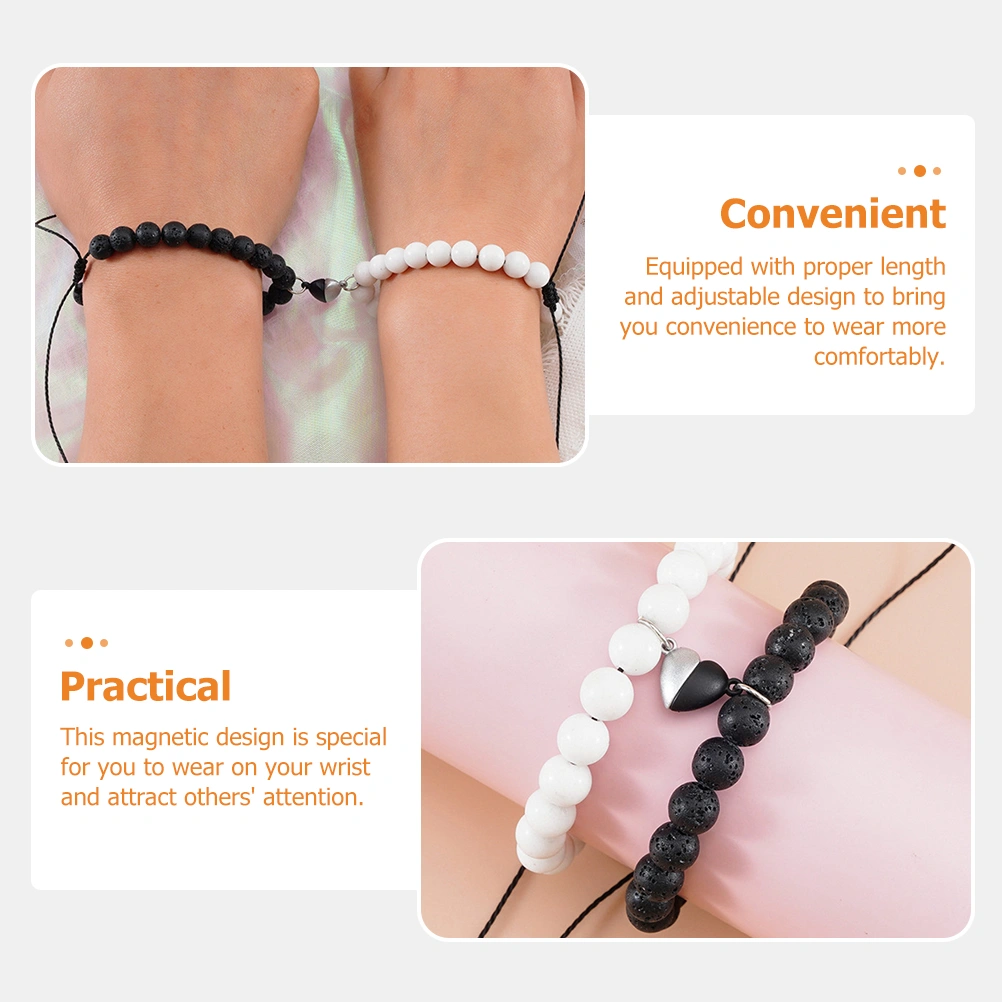2 Pcs Couple Bracelets Magnetic Wristlet Decors Lover Adjustable Wrist Chains