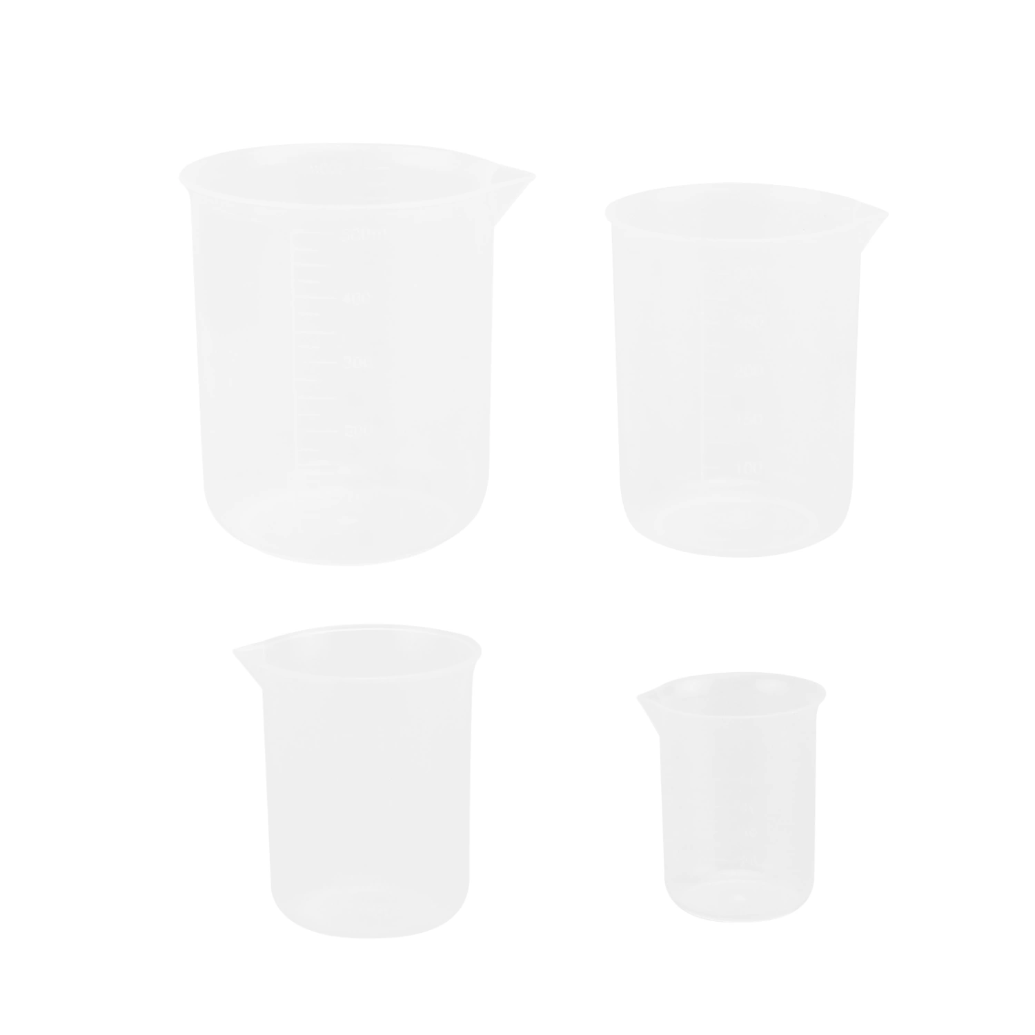 4pcs 50ml / 150ml / 250ml / 500ml Plastic Graduated Beakers (Transparent)