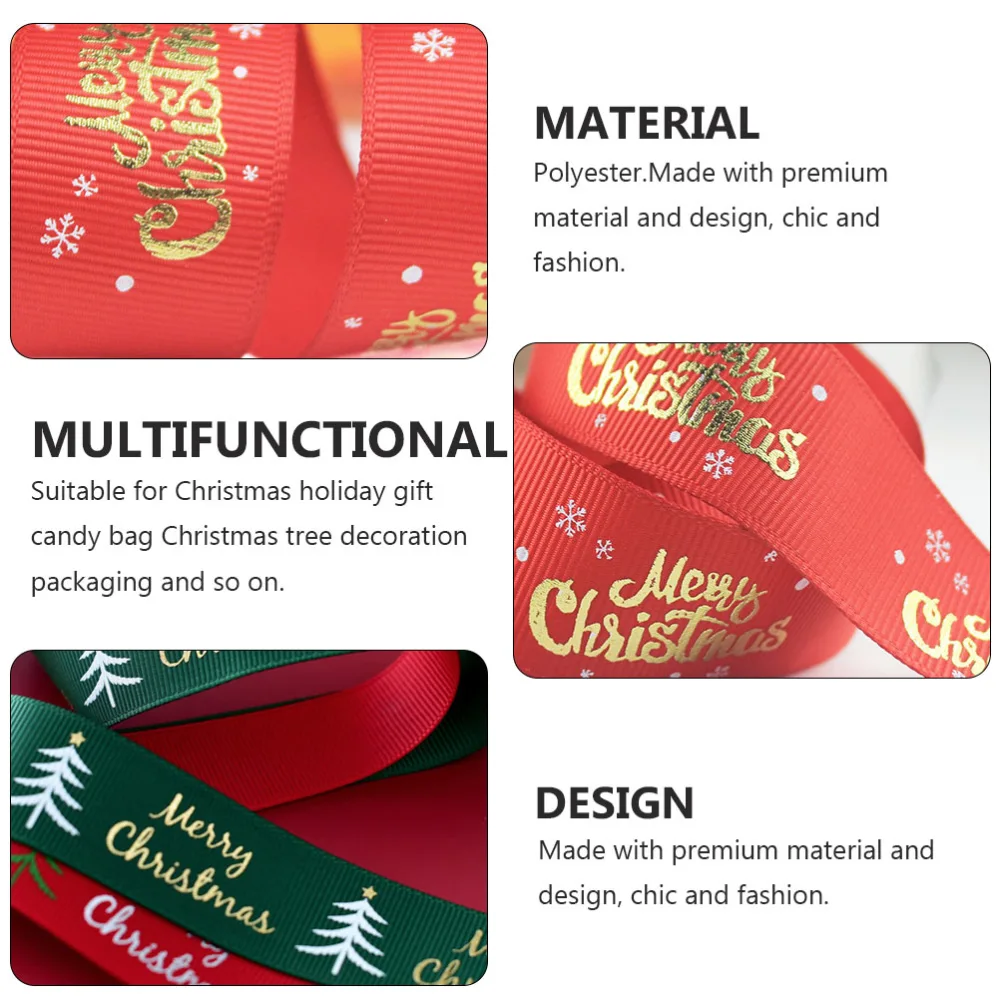 2pcs/Package Christmas Decoration Ribbon Printed Ribbon DIY Supplies Xmas Ribbon