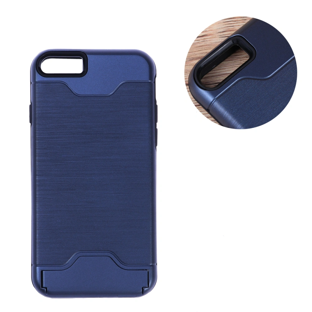 Wallet Phone Case Shockproof Holder Case Sturdy Kickstand Phone Cover with Wire Drawing Treatment for iPhone6/6S(Navy)