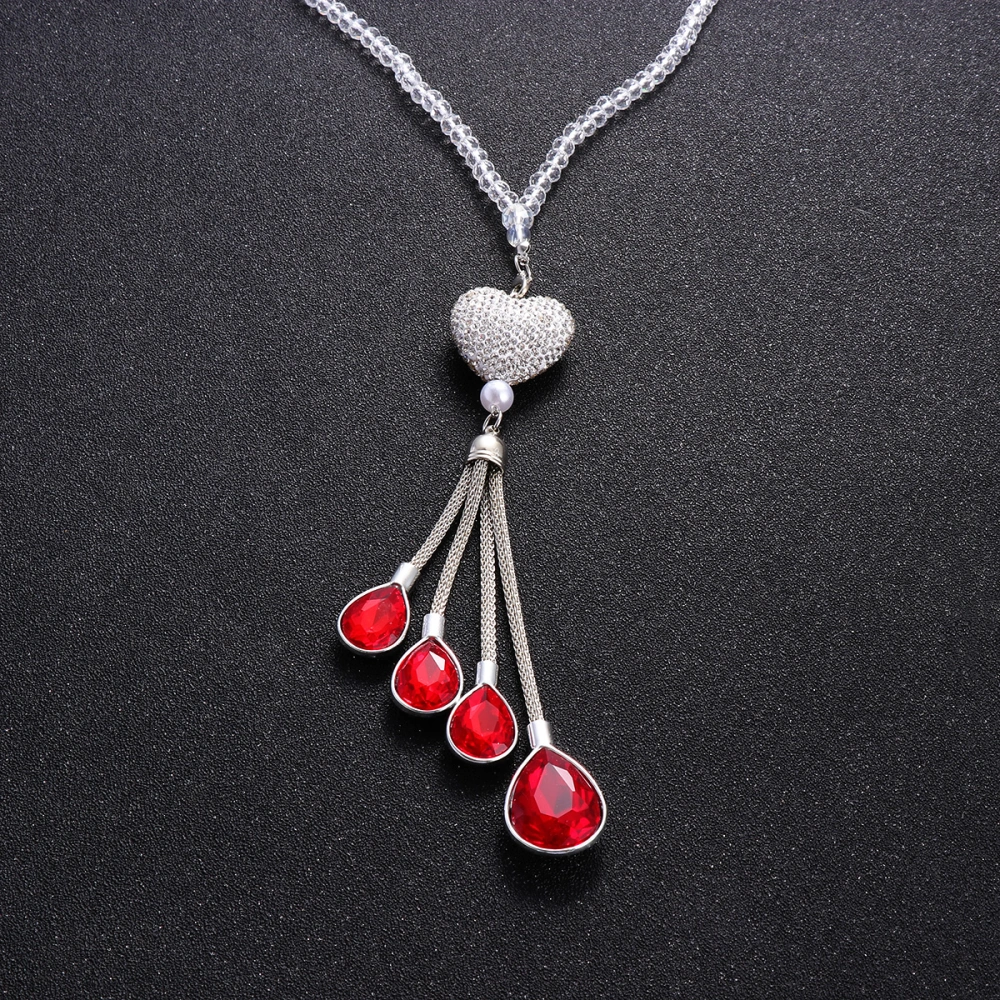 Rearview Mirror Crystal Pendant Alloy Chain Ornament Car Interior Hanging Rhinestone Heart Style Hanging Supplies (Red)