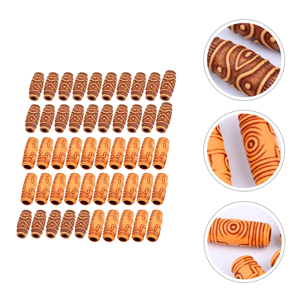 50pcs Antique Simulate Wood Beads Hair Braid Loose Beads Decor DIY Accessory for Jewelry Making