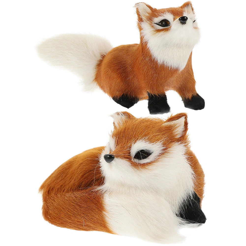 2Pcs Simulation Foxes Toys Fur Animal Models Cartoon Animal Ornaments Home Animal Decorations