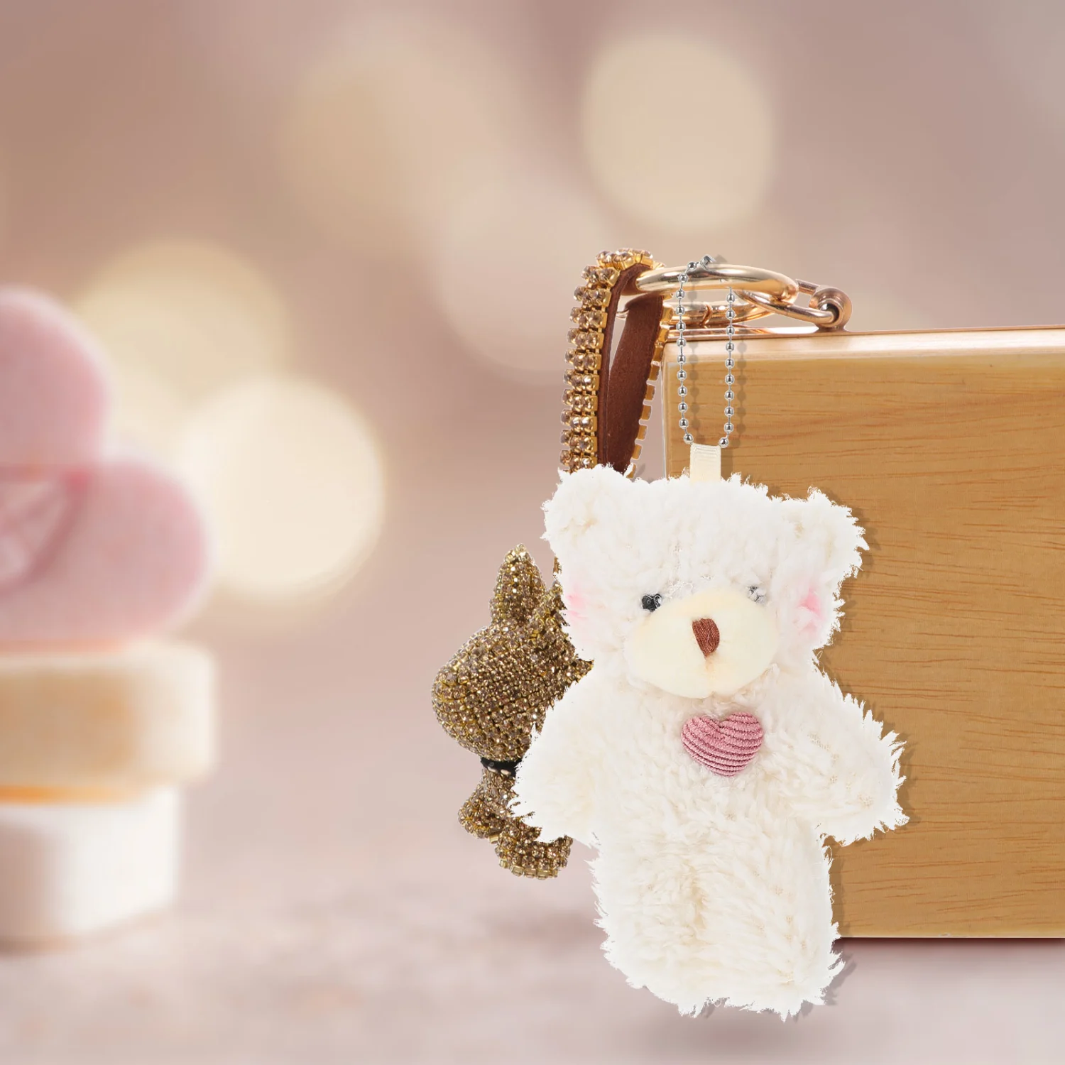2pcs Lovely Key Chain Pendants Plush Bear Bag Hanging Pendants Key Rings Pendants